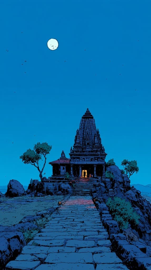 Temple path under the moon